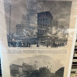 1865 Harper’s Weekly Barnum Museum Fire Engraving +USS Madawaska Civil War 16x11